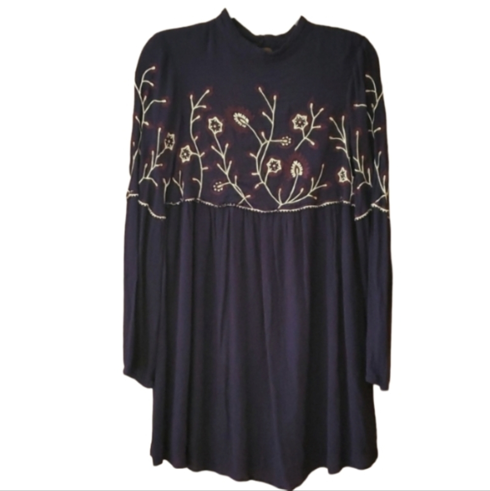 Parker Womans Sadie Floral Embroidered Navy Long Sleeve Shift Dress‎ Size XS